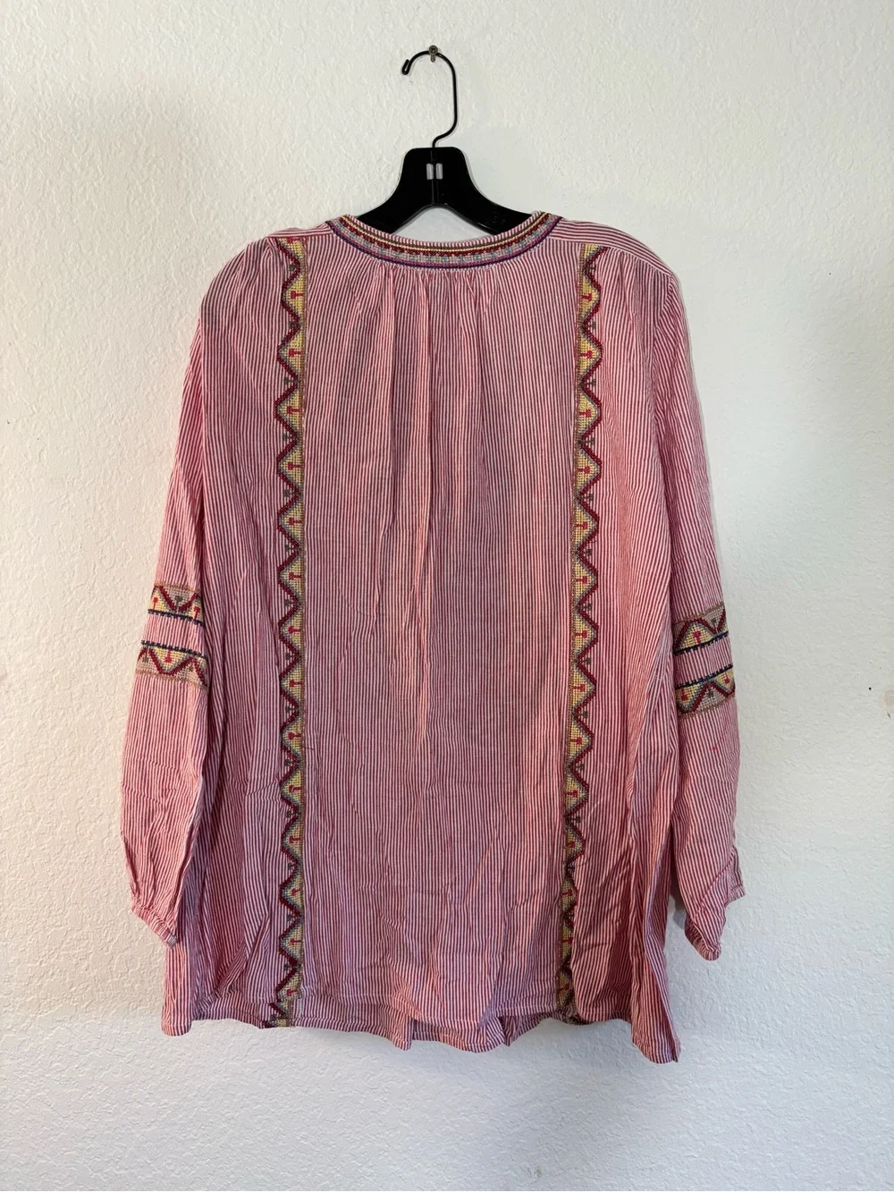 Tolani Collection Lauren Embroidered Blouse Pink White Striped Tunic Size XL - Picture 11 of 16